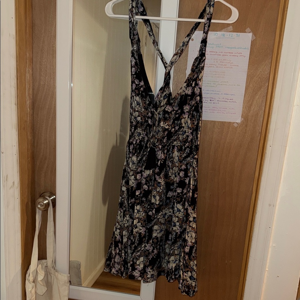 Free People Black Floral Backless Dress